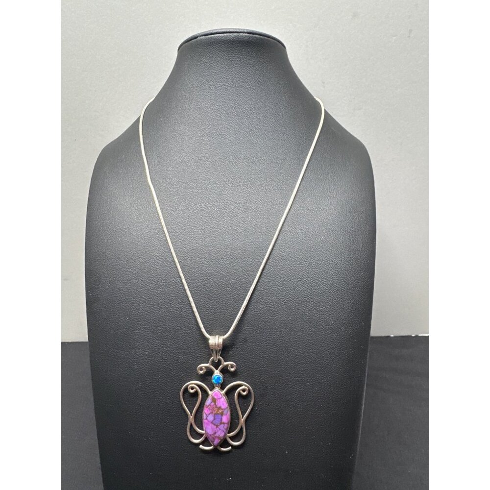 Sterling Silver Necklace Purple Candy Mohave Turquoise Stone Butterfly Pendant &